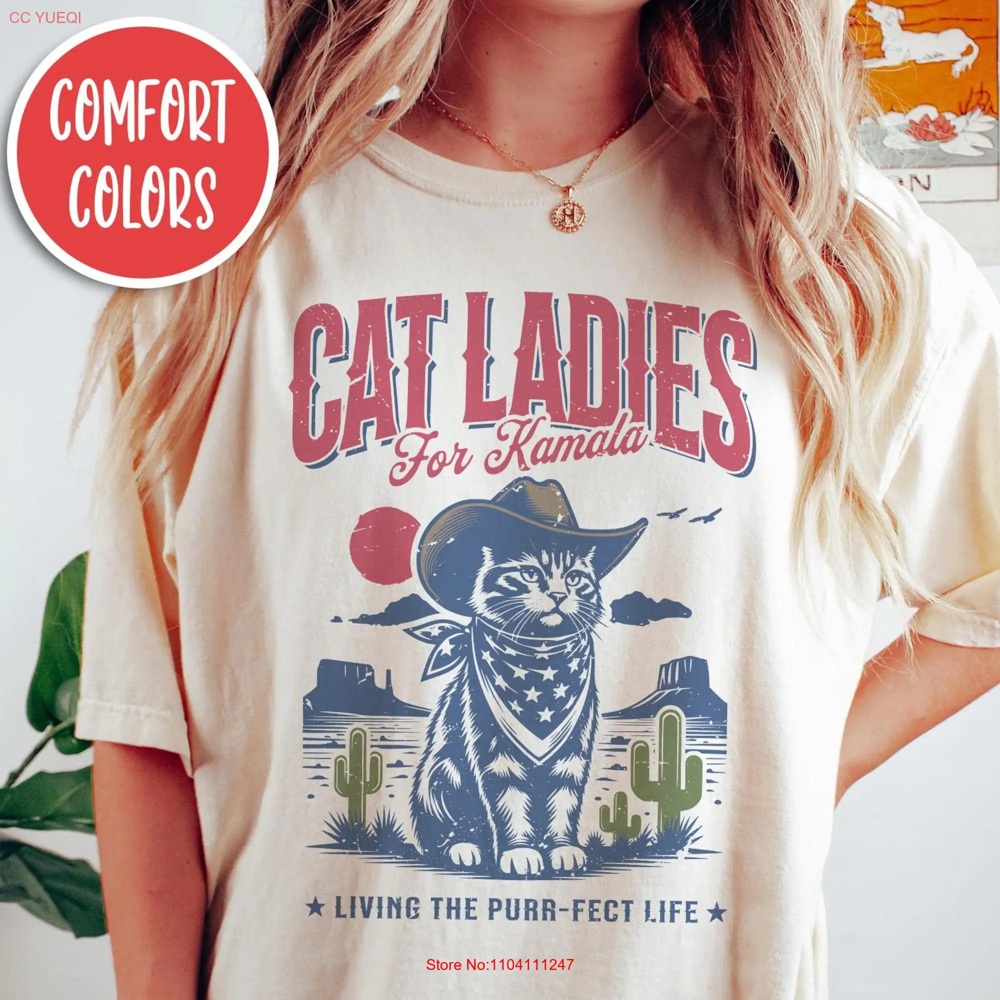 Cat Ladies For Kamala T Shirt Madam President Harris 2024 Western Lover DemocraT FeminisT Anti Trump s