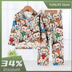 Cartoon Labubu Children Pajama Set Cute Labubu Kids Sleepwear Autumn Loose Casual Home Wear Soft Breathable Child Clothing Gift