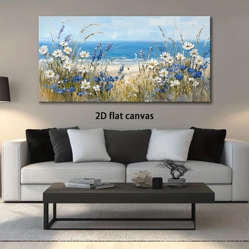 

2D Flat Beach Wildflowers Modern Painting Frameless Picture Living Room Bedroom Office Home Decor High Quality Print on Canvas