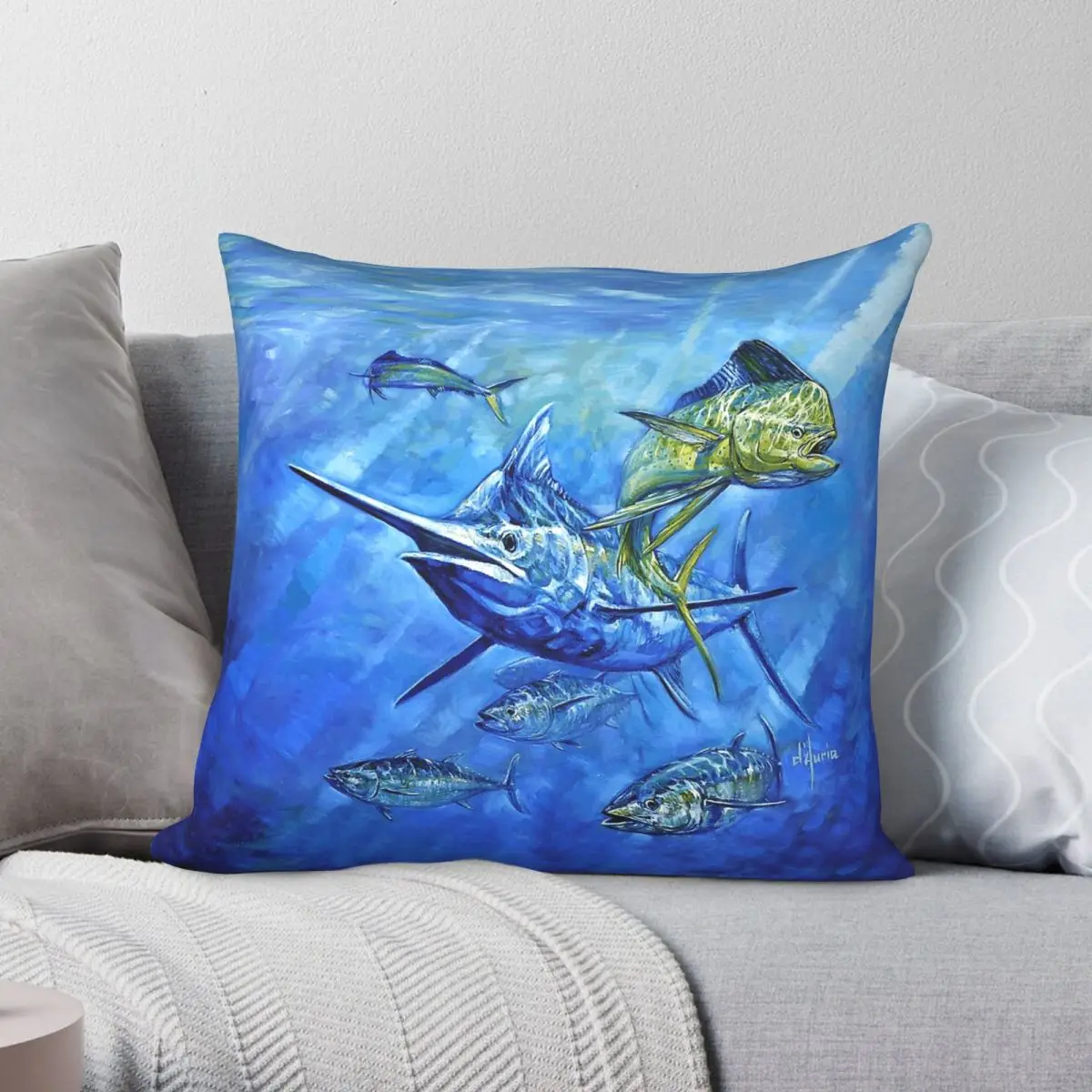 Dorado Marlin And Tuna Square Pillowcase Polyester Linen Velvet Printed Zip Decor Throw Pillow Case Car Cushion Cover