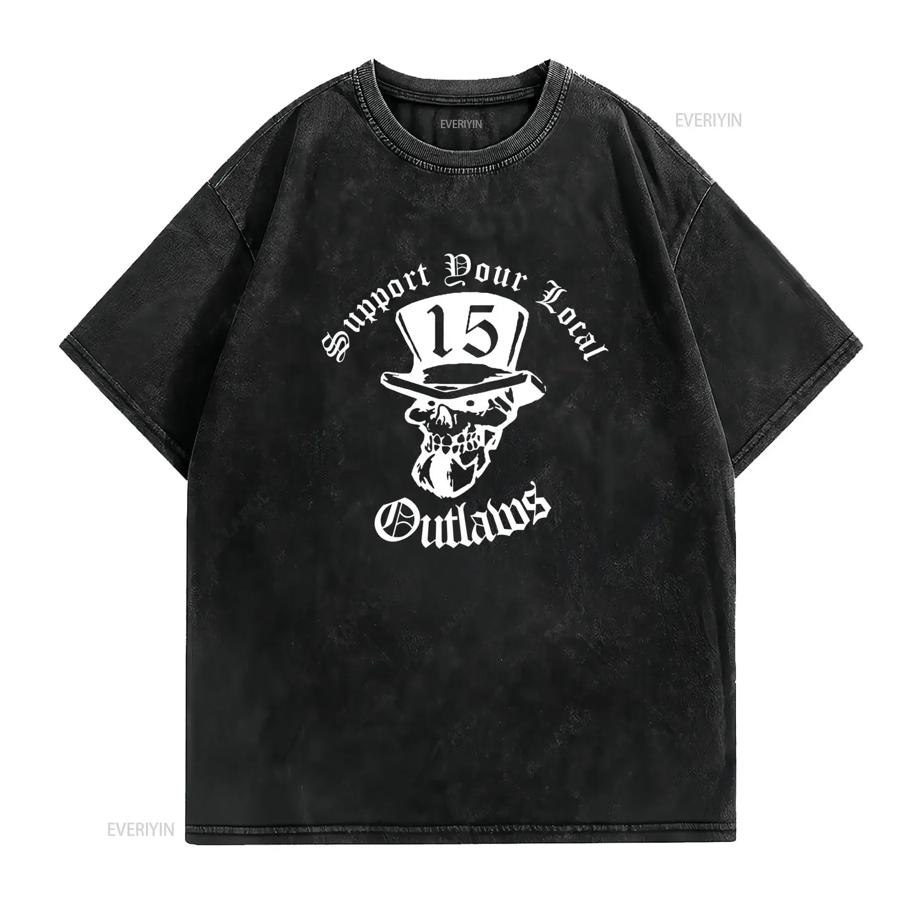 Gothic Biker Outlaw Skull Number 13 Print Streetwear Casual T Shirt vintage Washed Stylish designer clothes