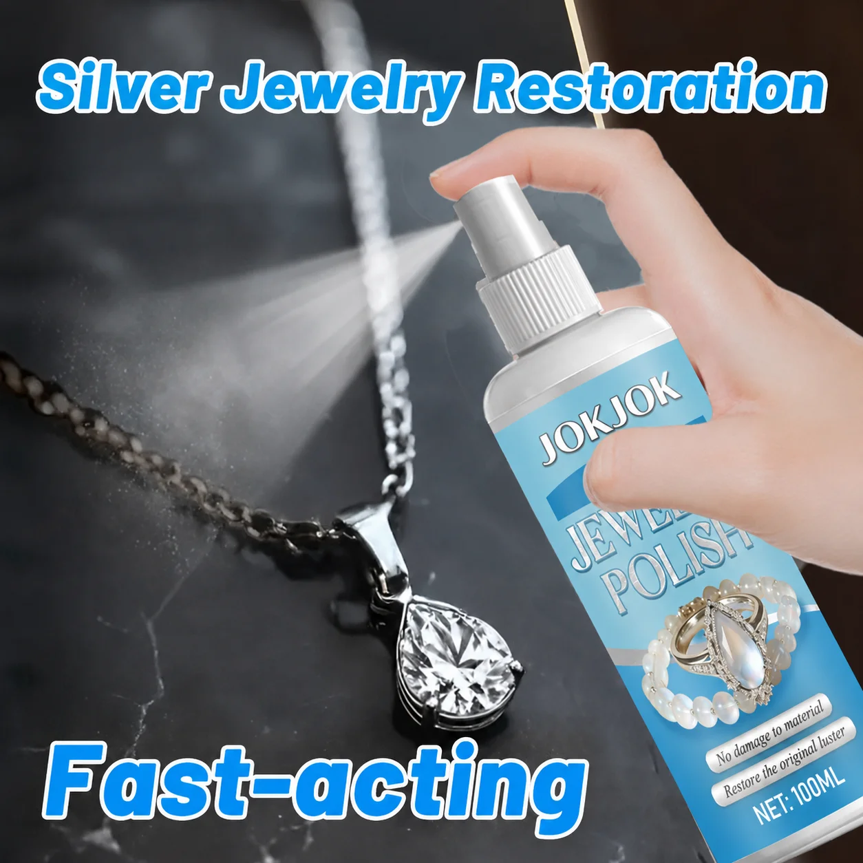 JOKJOK Silver Polish Spray 100ml Jewelry Cleaner Tarnish Remover For Rings Watches Necklaces Silverware Streak-Free Shine