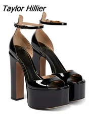 Marchio di lusso Open Toe Sandali con tacco alto Piattaforma Tacco grosso Cinturino con fibbia alla caviglia Tacchi alti Comode scarpe da donna gladiatore