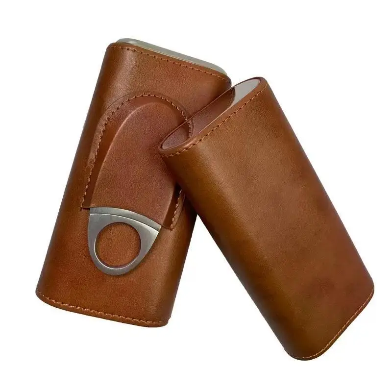 

High-end business out cigar box leather case portable 3-pack cedar wood cigar bag moisturizing box with cigar cutters