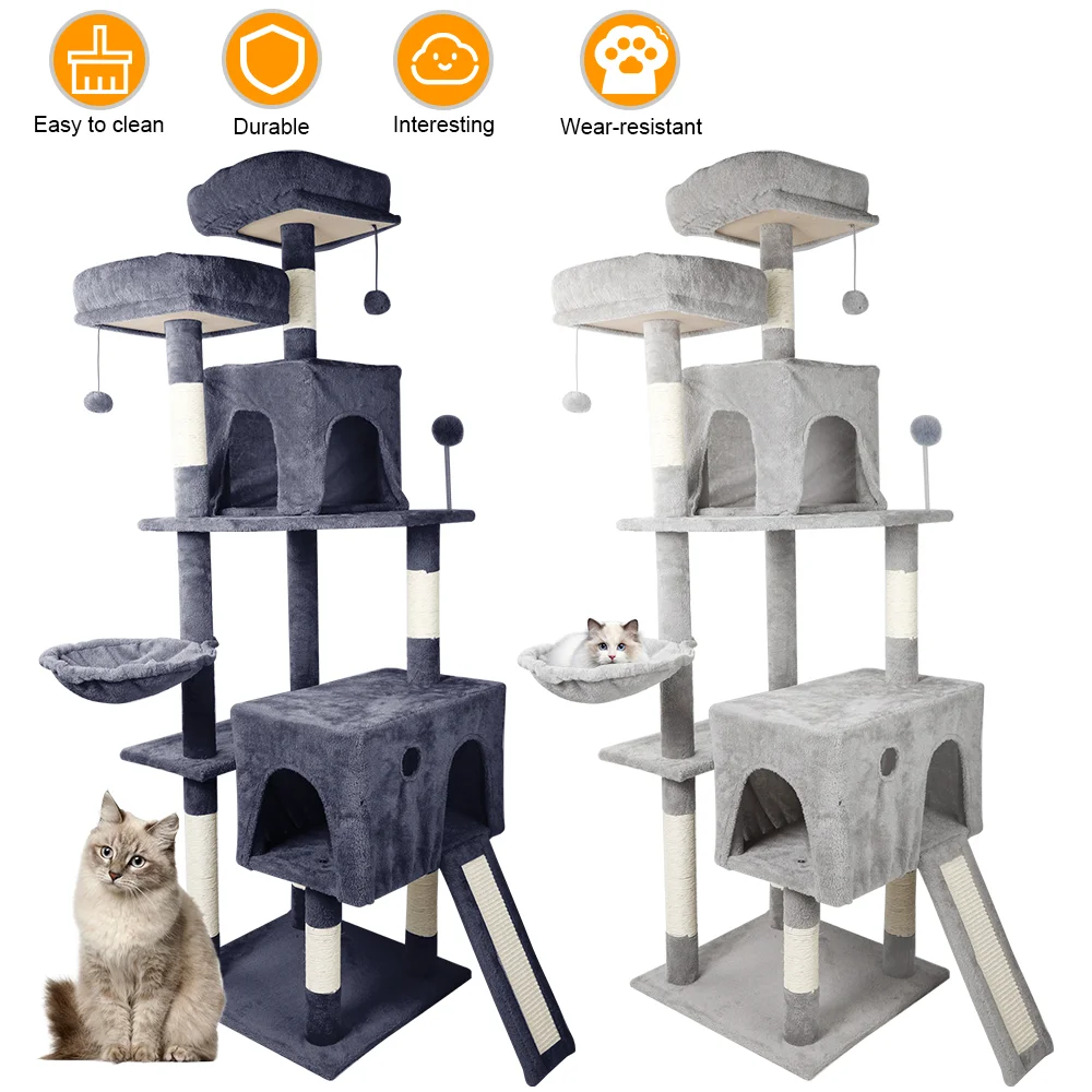 48x48x162 سنتيمتر أشجار القط القط تسلق الإطار القط برج أرجوحة مبطن Perches و Condos القط القفز لعبة مع سلم أشجار القط #1