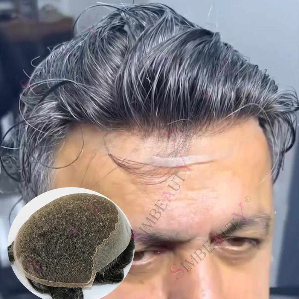 Undetectable Super Durable 1B40 1b65 Grey Black Q6 Lace Front Men #18 Dark Blonde Human Hair Swiss Lace&PU Bleached Knots Toupee