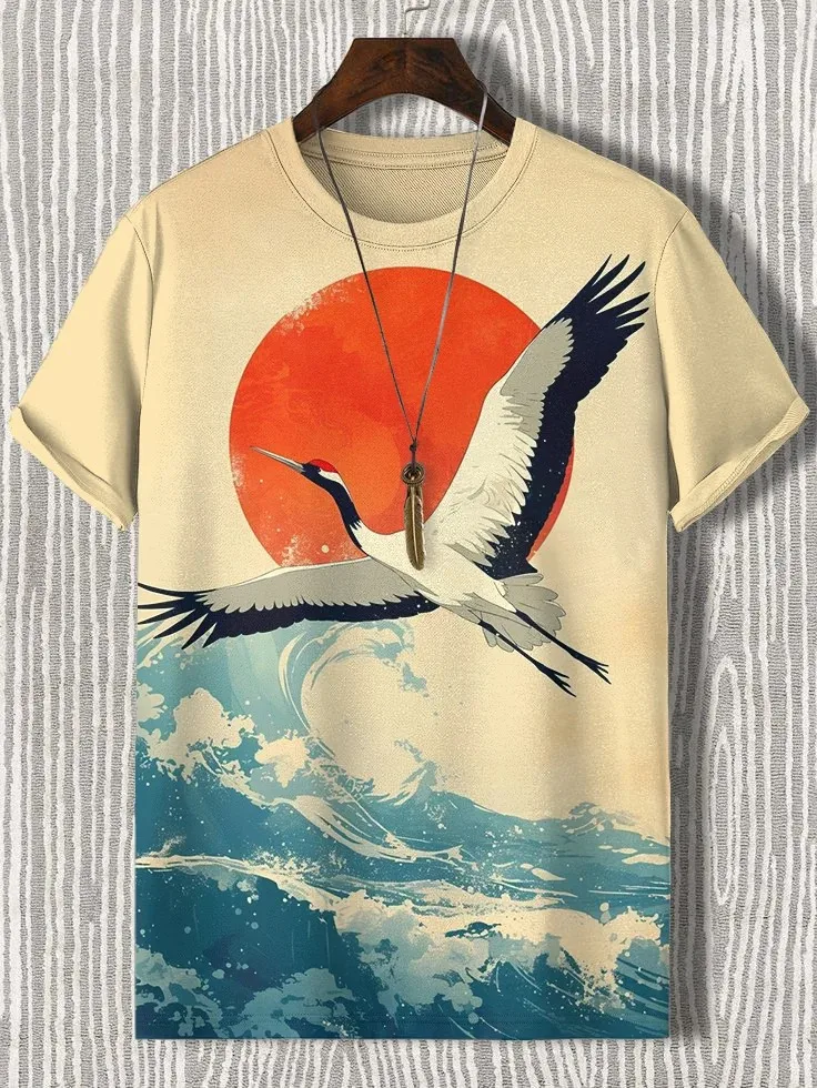 Men\'s Japanese Ukiyo-E Printed T Shirts Short Sleeved Tee Tops 3D Print O-Neck Shirts Party Summer Casual Men\'s Clothing Apparel