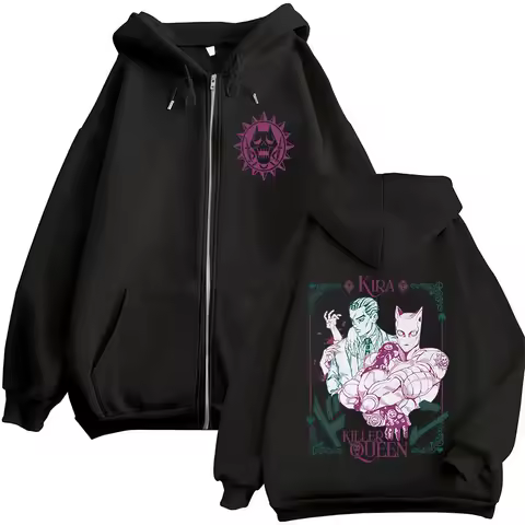 Anime Jojo Bizarre Adventure Zipper Hoodie Kira Yoshikage Killer Queen Manga Zip Up Hooded Sweatshirt Men Women Fashion Pullover