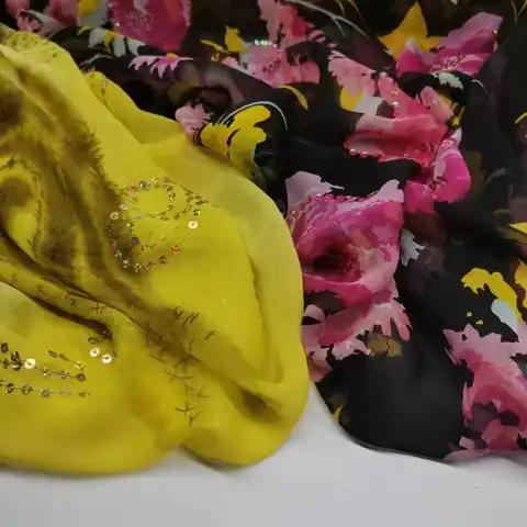 Silk Fabric with Sequins 100% Soie Fabric Bling Saree Dress Toub Hijab Scarf DIY Stitching Material