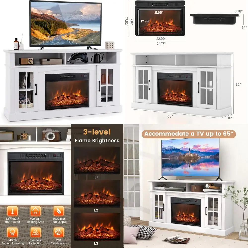 

65 Electric Fireplace TV Stand with Remote, Overheat Protection, 3-Level Adjustable for Modern Living Rooms