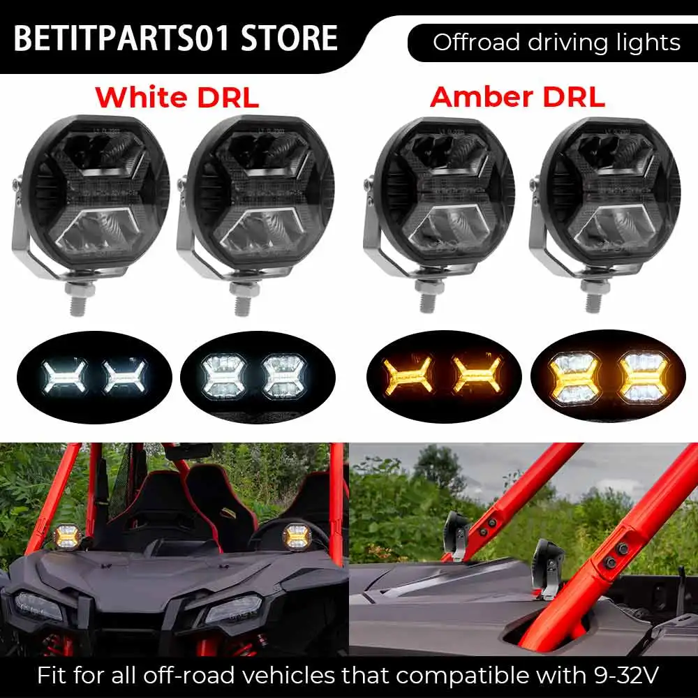 Car Part Led Work Light Bar 12v Amber DRL Driving Light Spotlight 4 Inch For Jeeps 4x4 Off road vehicle ATV SUV Tractor Trailers