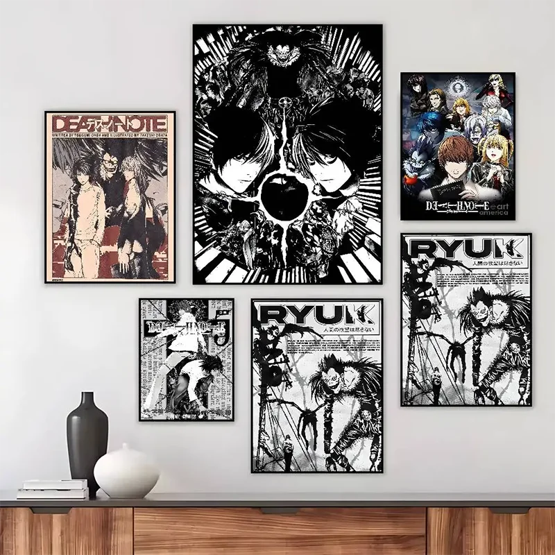Death Note Canvas Decorative Painting Frameless Cartoon Light Yagami Ryuk L Near Misa Printing Room Poster Mural Holiday Gift