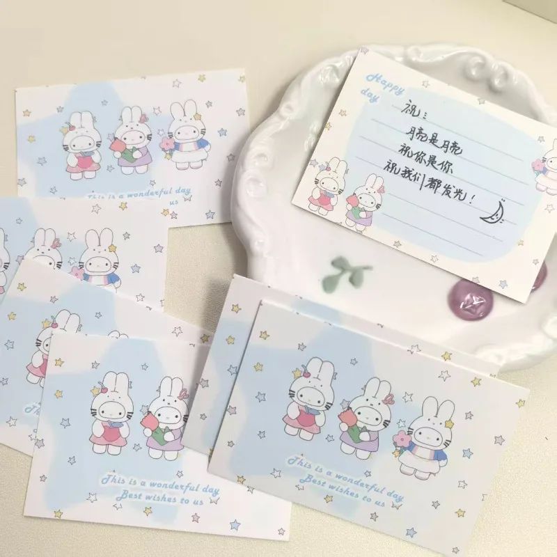New Kawaii Miffy Cartoon Cute Star Miffy Rabbit Hand Creative Handwritten Message Blessing Card Gift Decoration Card