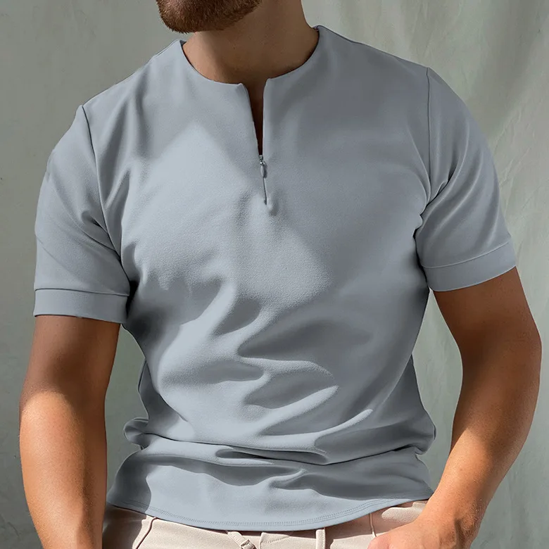 Summer Casual Short-sleeved T-shirt Collarless Solid Color Short-sleeved Polo Shirt for Men