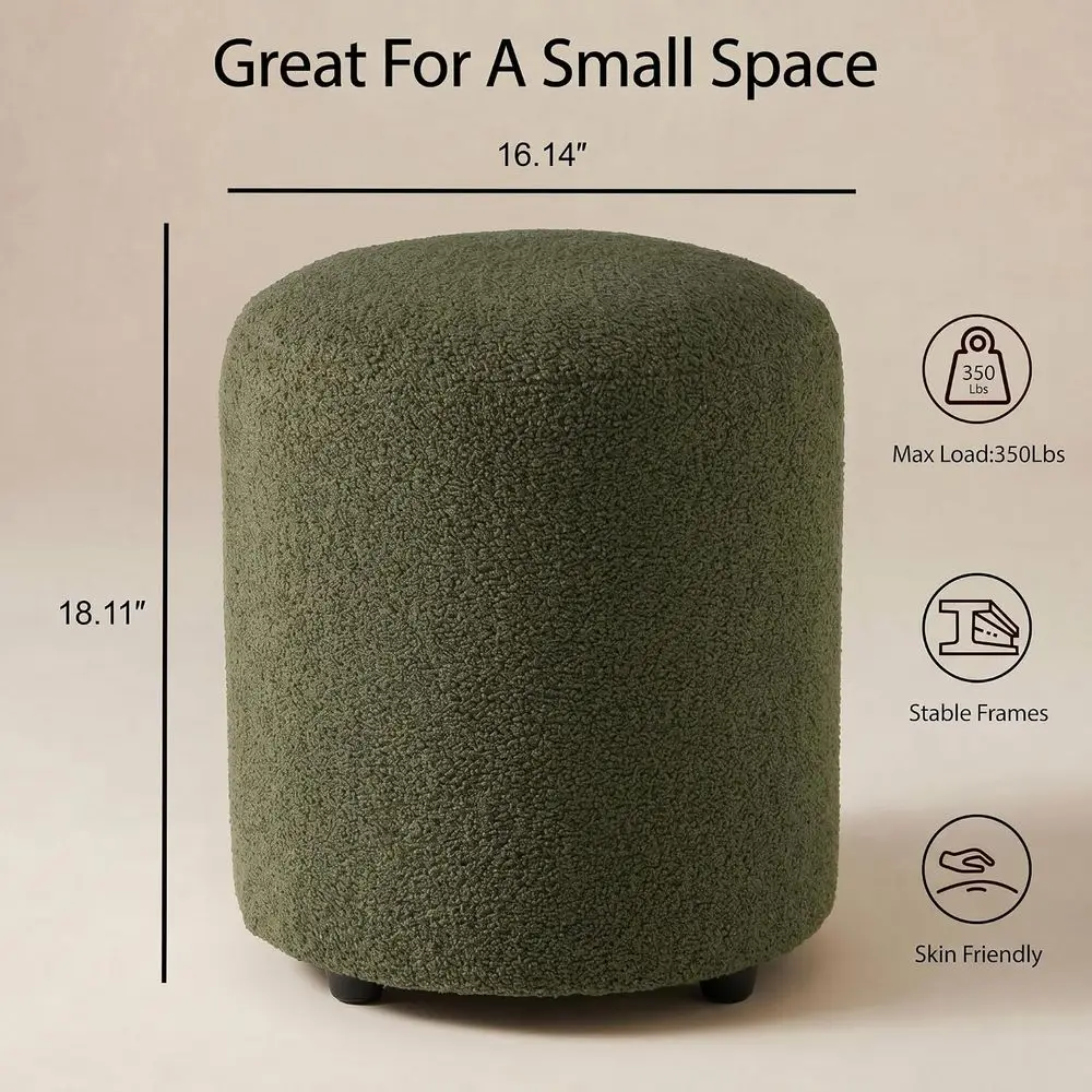 Round Fabric Vanity Stool, Small Ottoman, Cute Upholstered Footrest, Bedroom & Living Room Chair (2, Round-k Green) - view 2
