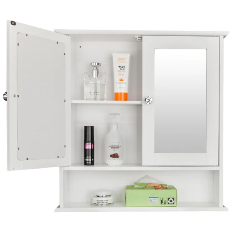 

Double Door Mirror Indoor Bathroom Wall Mounted Cabinet Shelf，Mirrored Doors, and Open Compartment
