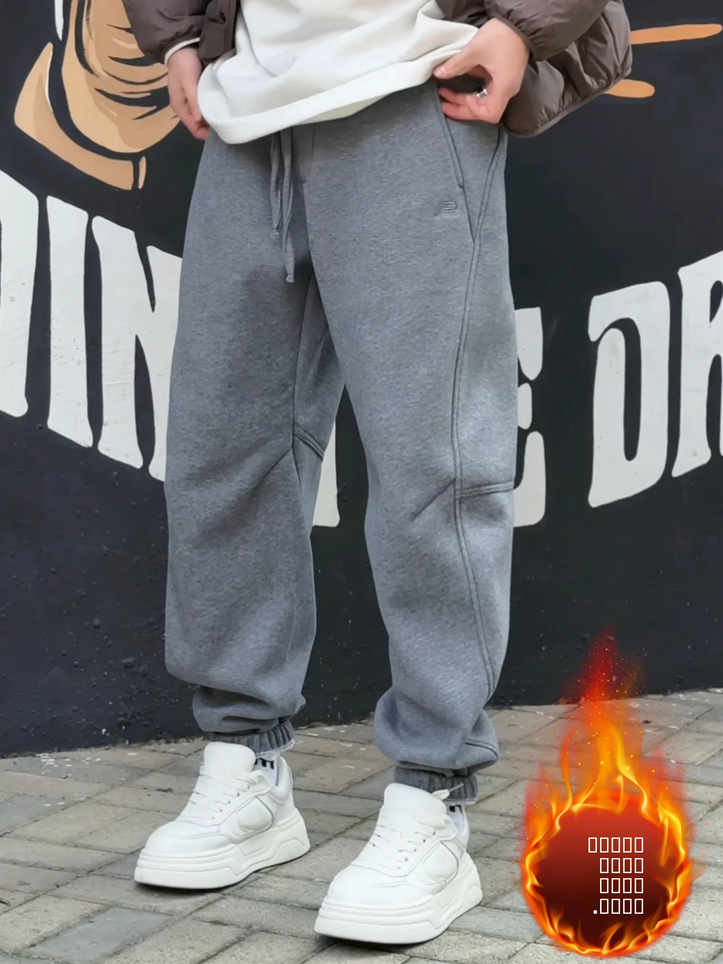 

Men's Faionable Casual Sports Wind Thiened Fce Lined Cuffed Pants Winter New Sle All-Match Loose Fit Polyester Fiber