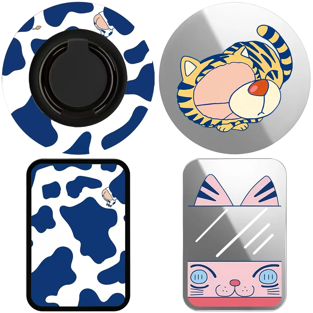 Blue Cow Pattern Magnetic Phone Grip Card Holder Stand for IPhone 13 14 15 16 17 18 Pro Max Case