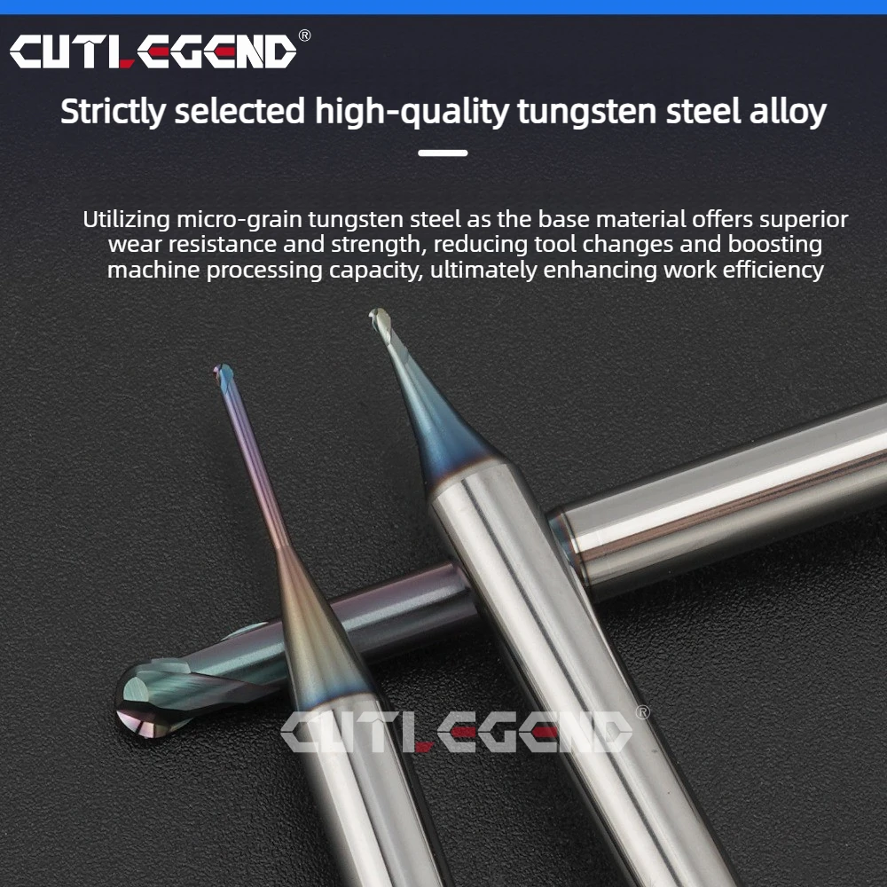 CUTLEGEND Wolframkarbid-Kugelfräser mit langem Hals, Mikrofräser, CNC-Werkzeug R0.1-R2 für Aluminium-/Kupferelektroden – Detail 5