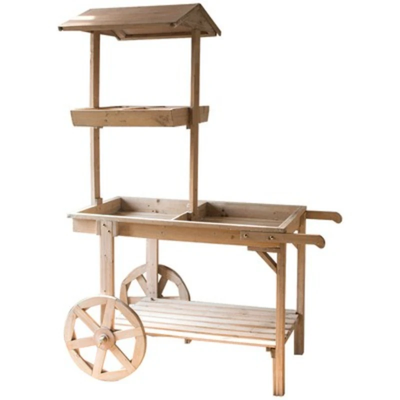 

Street stall, hand push solid wood float, flower stand, flower shop decoration display rack, multi-functional retro sales cart