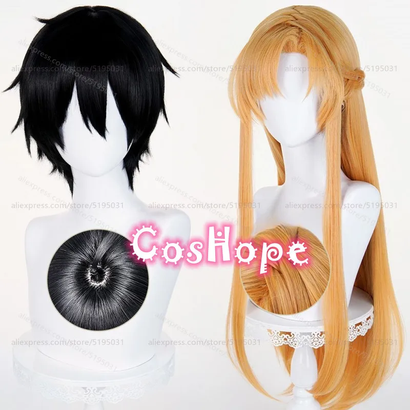 

Kirito Cosplay Wig Kirigaya Kazuto Black Wig Yuuki Asuna Cosplay Orange Wig Heat Resistant Synthetic Wigs for Halloween Costume