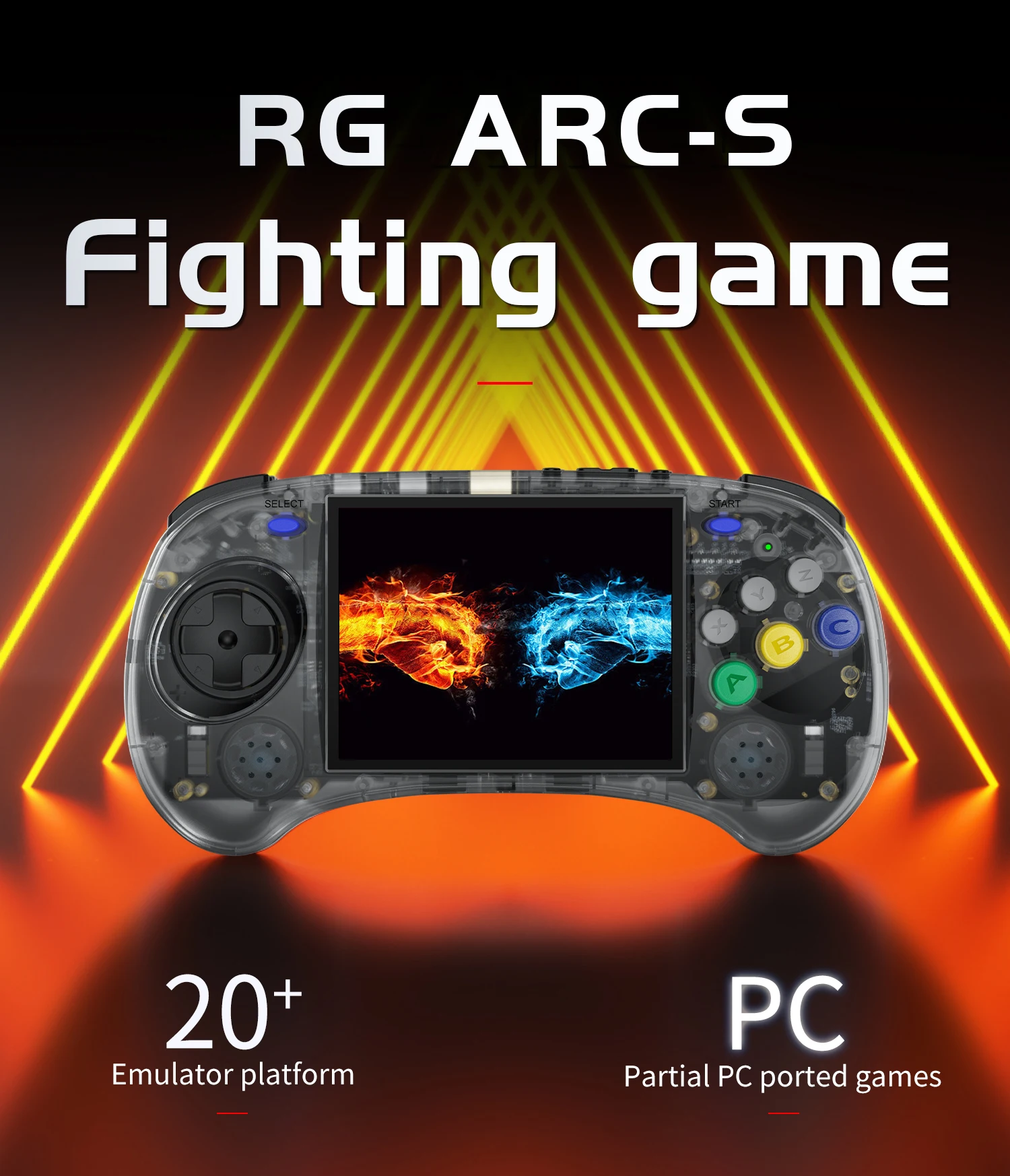 ANBERNIC RG ARC-S Handheld Game Console Six Button Design 4inch IPS Screen Linux System Retro Video Players Support Wired Handle