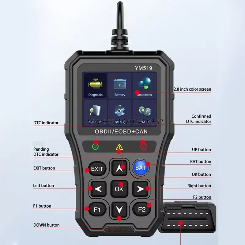 wmwmnu OBD2 Code Reader Car Diagnostic Tool Battery Tester Multi Language Fault Code Scanner Check Engine System