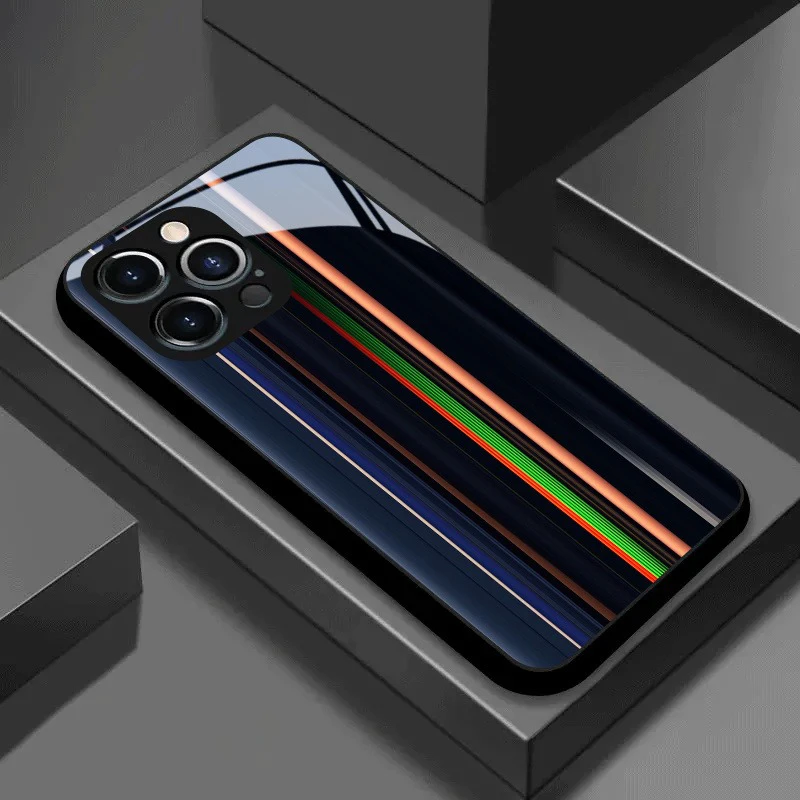 Colorful Vertical Bar Art Pattern Tempered Glass Phone Case For Samsung Galaxy S23 S24 S25 S26 Ultra Plus FE Shockproof Cover