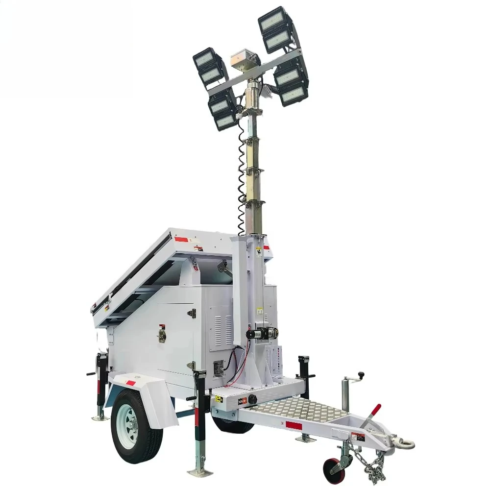 Outdoor LED Flood Mobile Light Tower Trailer Solar Energy Storage No Fuel Consumption Off-Grid Emergency Lighting Customized