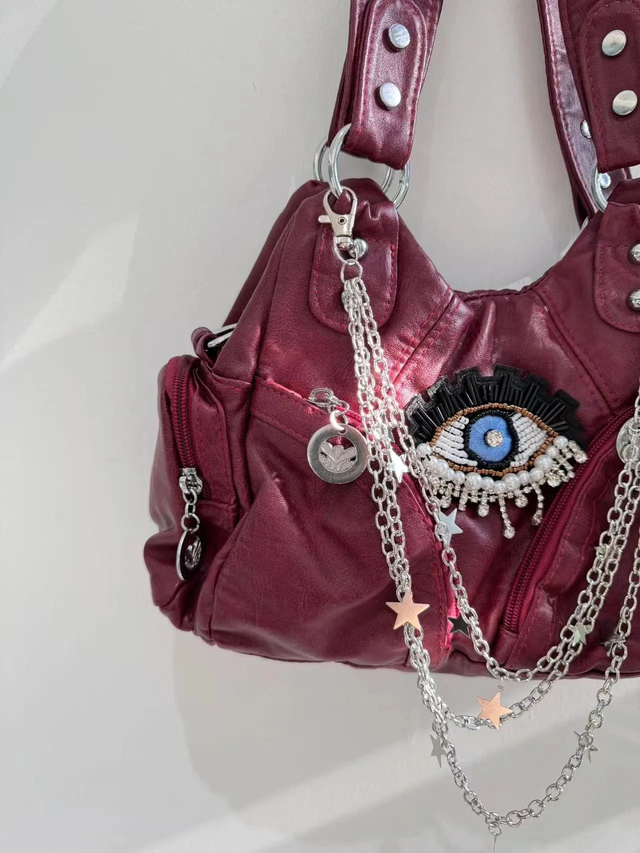 

Дизайнерская модная кожаная сумка на плечо в стиле Y2K с блестящими глазами для женщин, крутая большая сумка, женский модный аксессуар