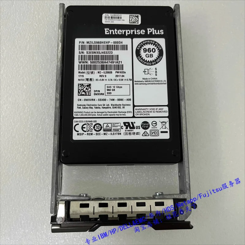 0WXVRK 960G SSD SAS 12G 2.5 Combe SCv2020 4020 Hard Drive Used