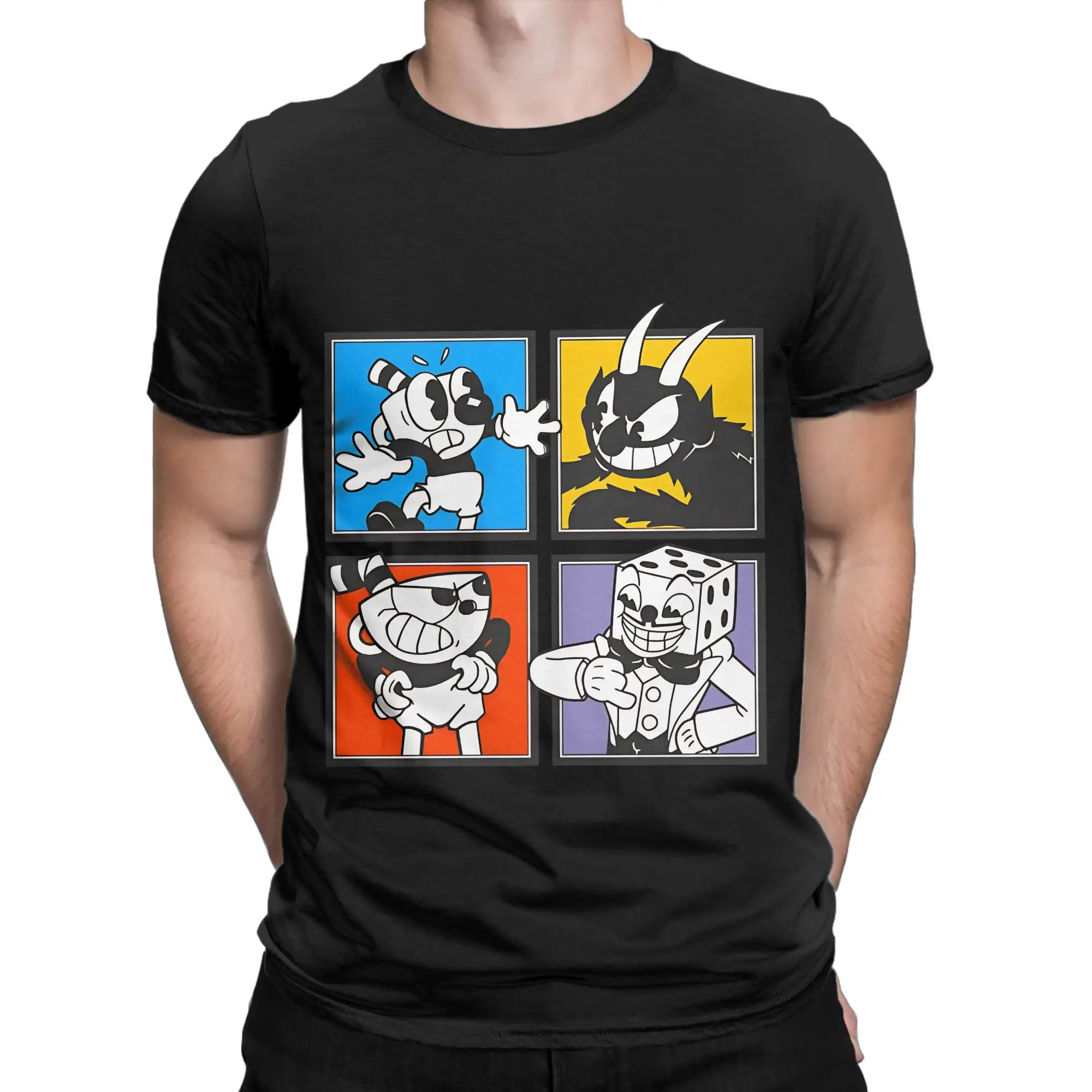 Cuphead Characters Funny 100% Cotton T-Shirt Cuphead Tees Tops For Men