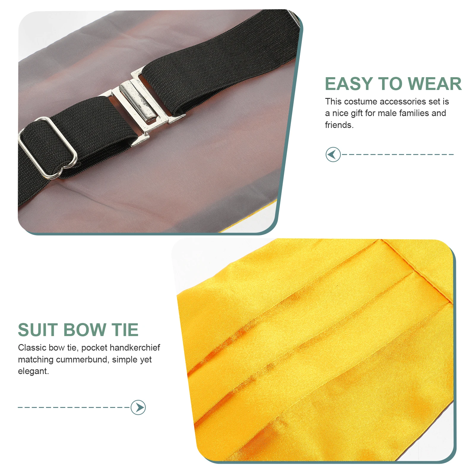 

Tuxedo 3 Piece Cummerbund Bow Tie Set Men Adjustable Polyester Formal Wear Wedding Party Accessories Handkerchief Luxury