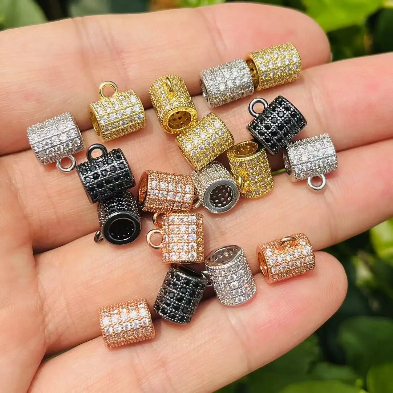 

10Pcs/lot zirconia pave bail spacer bar beads 8.6x7.2mm for handmade bracelet beading work jewelry necklace making