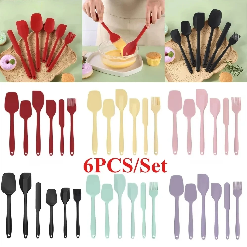 6pc Silicone Spatula Set Seamless One-Piece Non-Stick Heat Resistant up Silicone Scraper Cooking Baking Kitchen Utensils spatula