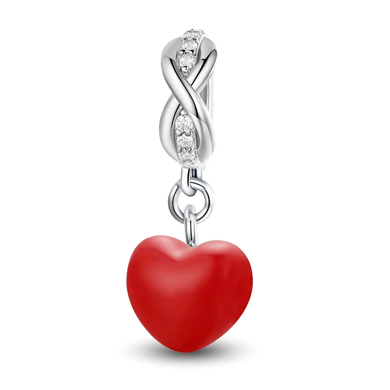 925 Sterling Silber Anhänger Zirkon Pfote Rotes Liebesherz Charms Perlen Passend für Original Armband Armreifen DIY Feiner Schmuck für Frauen