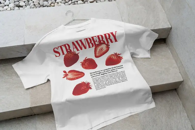 Cute Strawberry T-Shirt, Cottagecore Aesthetic Tee, Harajuku Style Fruit Top, Indie Soft Girl Fashion, Y2K Vintage Shirt, Tropical Apparel