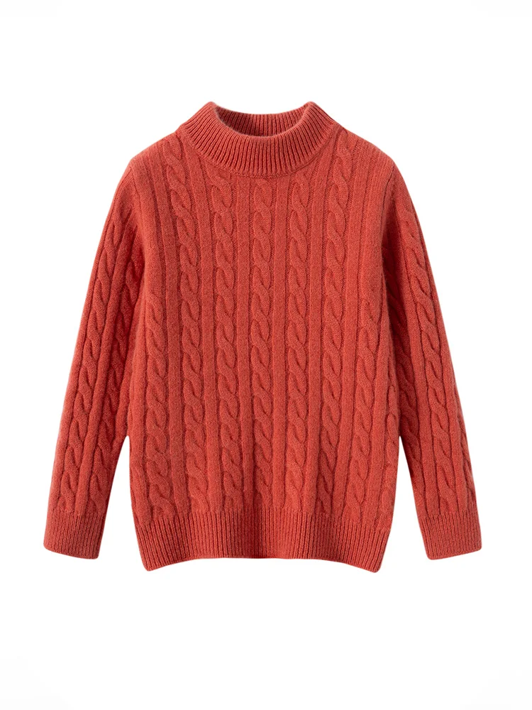 Children Mock Neck Pullover Wool Sweater Twist Flower Boy Girl Autumn Winter 100% Merino Wool Knitwear Kids Jacquard Clothes Top view 4