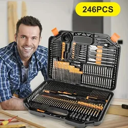 246pcs Drill Bit Set With Storage Box HSS Twist Drill Bit Titanium Coated Wood Metal Drill Bits For Cutting Drilling Polishing