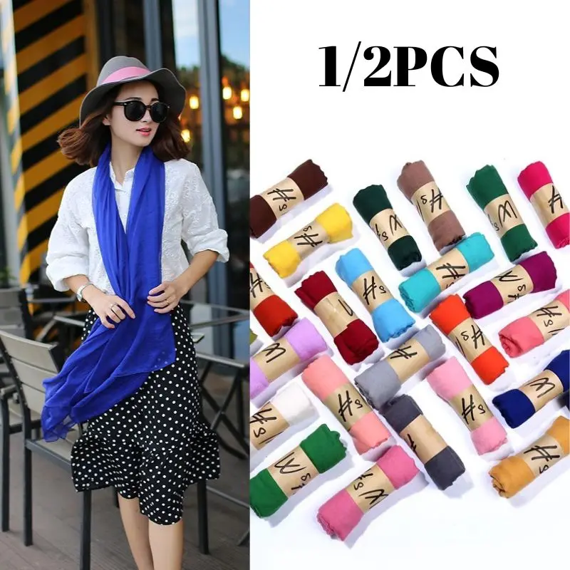 1PCS Solid Color Scarf Thin Shawls Bandanas Cotton Linen Neckchief  Fashion Candy Colored Shawls 180*55cm Soft Scarves Gifts