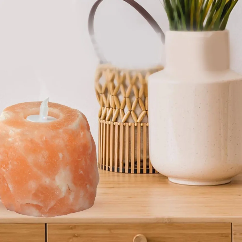 Decorative Crystal Salt Candle Lamp Salt Stone Orange Pink Candlestick Hand-polished Candle Holder Party Table Setting