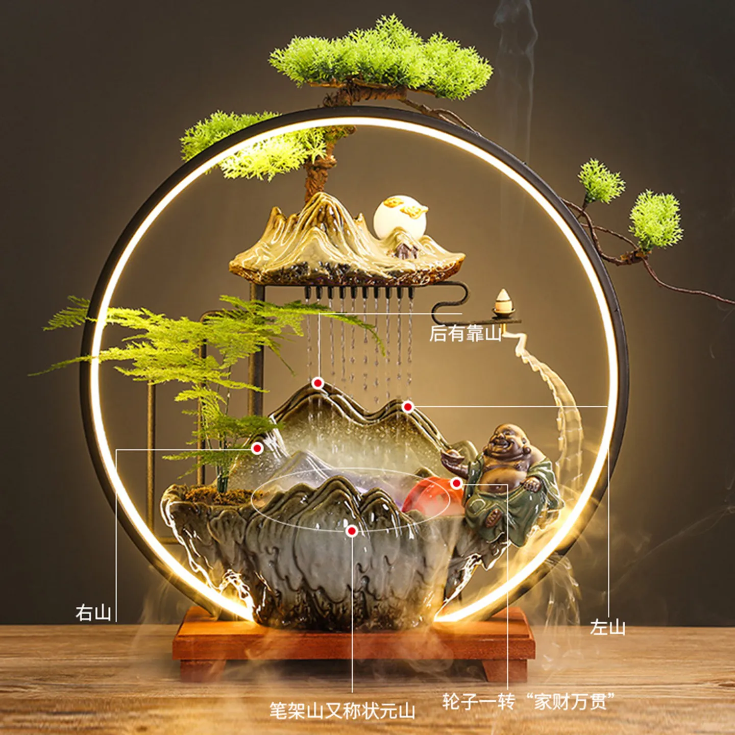 Flowing water ornament household backflow incense Chinese fountain living room humidifier office housewarming new home opening