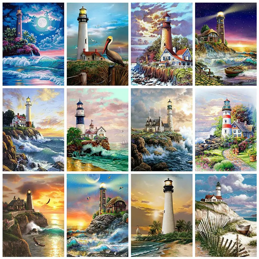 Diamond Embroidery Lighthouse 5D Full Square Diamond Painting Cross Stitch Landscape Rhinestone Pictures Home Decor