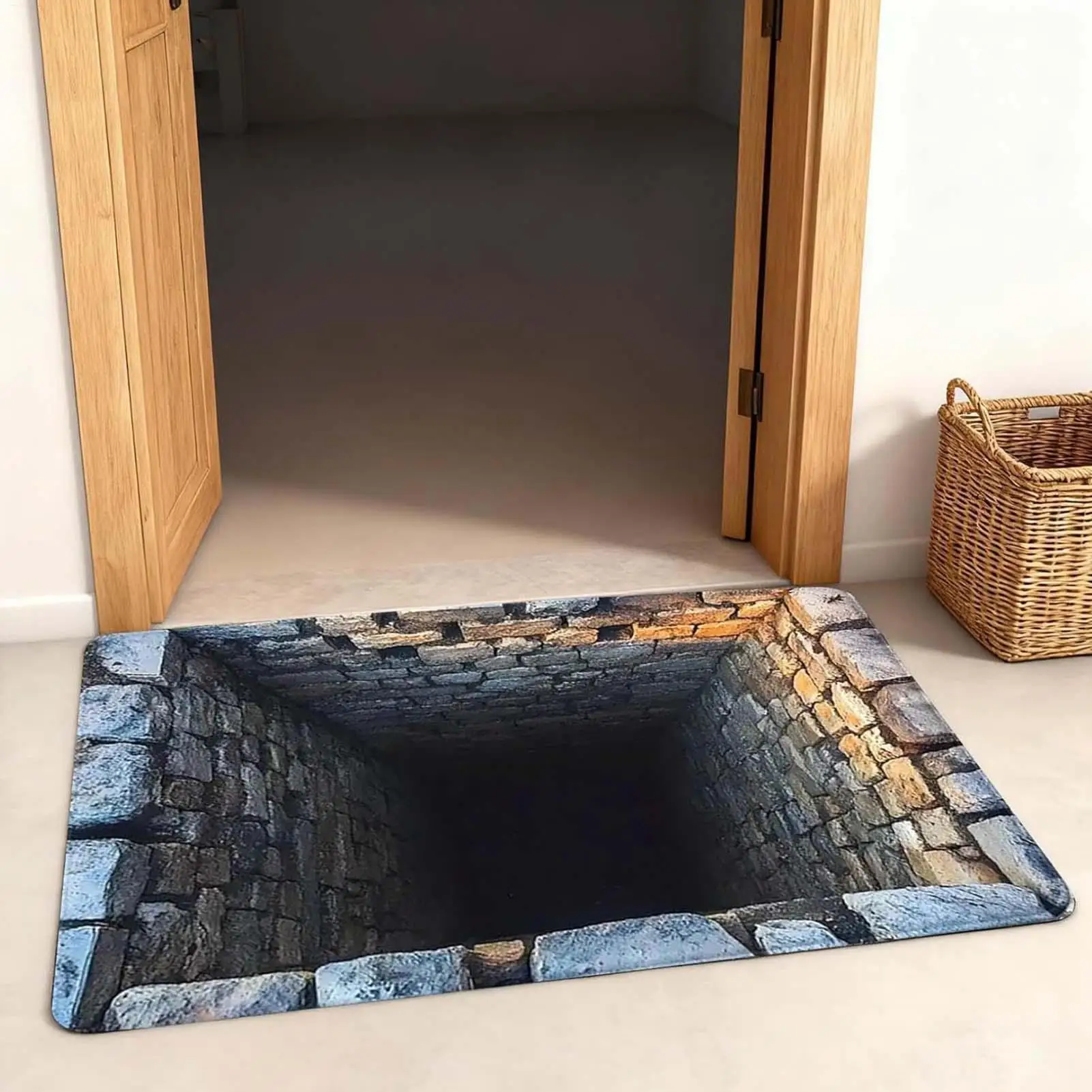 3D Rugs Optical Illusion Anti-Slip Hole Doormat 3D Illusion Hole Rug for Christmas Halloween Bedroom Living Room Bathroom