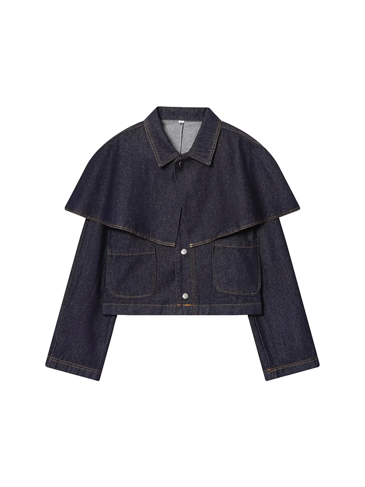 

European style new women's fashion versatile temperament solid color loose cloak denim jacket coat