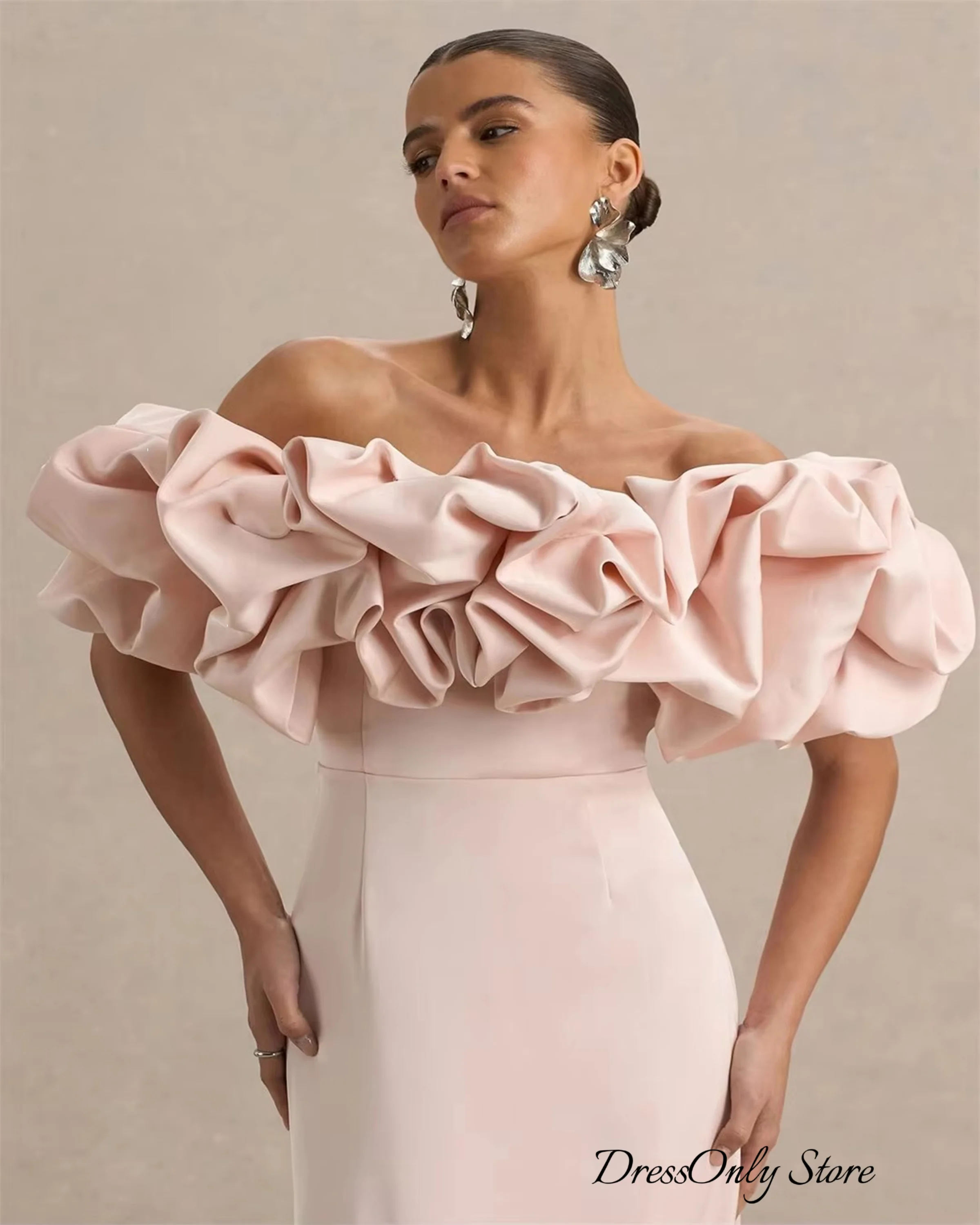 Customized Women Off Shoulder High Quality Mermaid Party Gown Ruffle Accent Blush Pink Floor Length Evening Party Dress  2026
