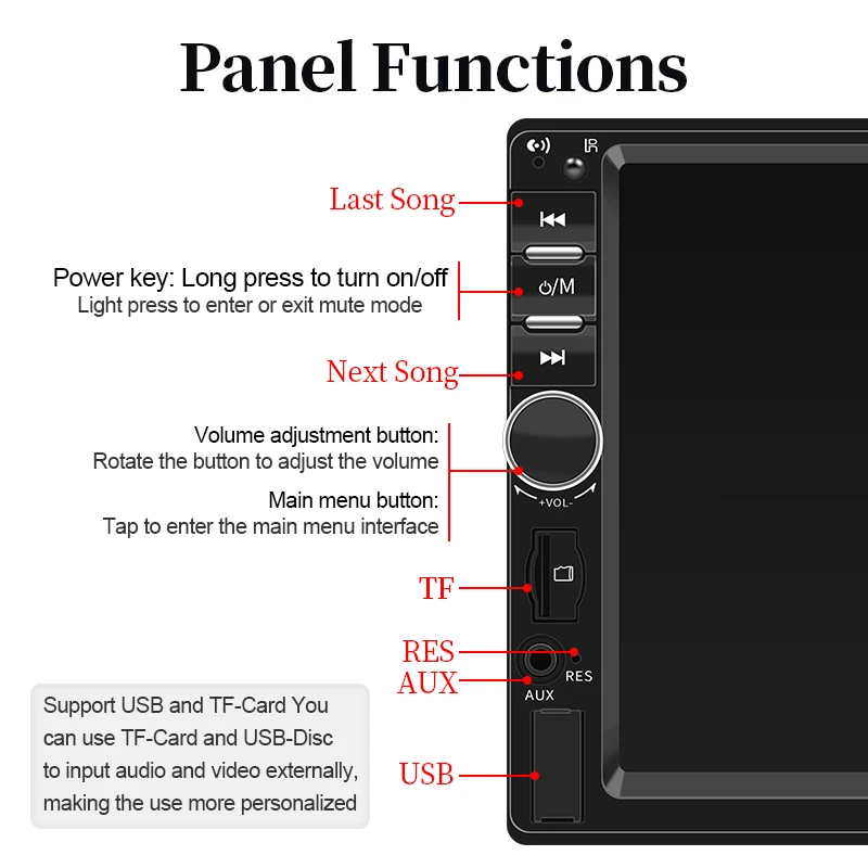 Hippcron 7 Inch 1 Din Car Radio MP5 Multimedia Player Touch Screen FM Aux Input USB Mirror Link Universal Autoradio BT5.0 image 6
