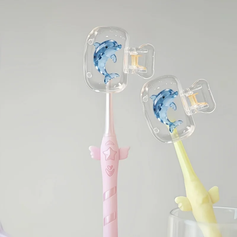2pcs Blue Dolphin PortableToothbrush Holders Suitable for Home And Travel Use  Featuring Cute Storage Clips for Toothbrushes