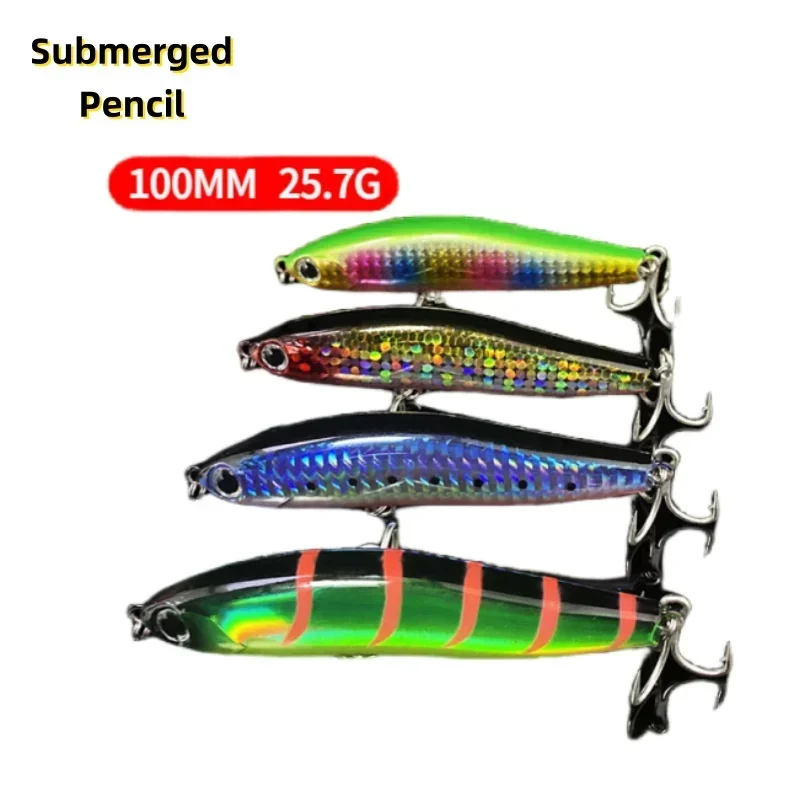 

100mm25.7g Submerged PencilSinking Pencil Road Runner Bait WarblerLong Casting Treble Sinker Baitdecoy White Stripe False Bait