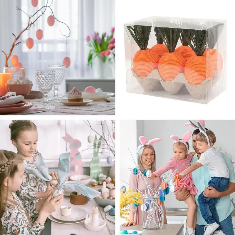 6pc Easter Carrot Ornaments 2025 Spring Easter Party Home Decor Kids Birthday Gift Artificial Carrot Vegetables Table Centerpies